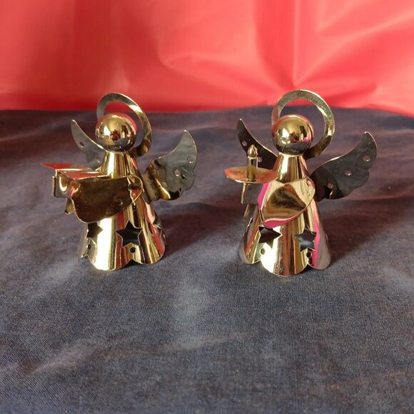 Christmas Angel Halo Candle Holder Metal Silver Tone Star Cutout Cherub Ornament - Picture 15 of 16